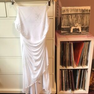 Vintage 90’s Y2K Asymmetrical Cocktail Dress Fairy White Party Bias Cut Sparkle